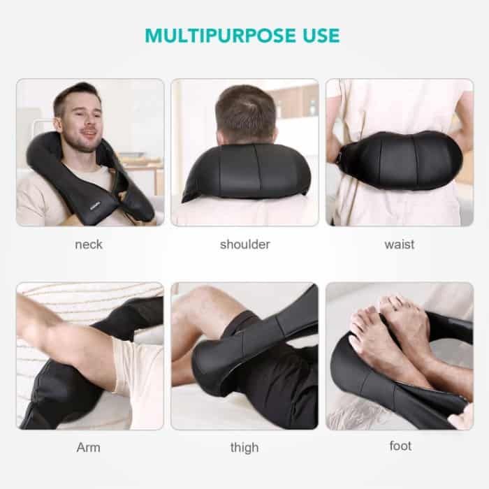 ALLJOY Cordless Shiatsu Neck and Back Massager with Soothing Heat